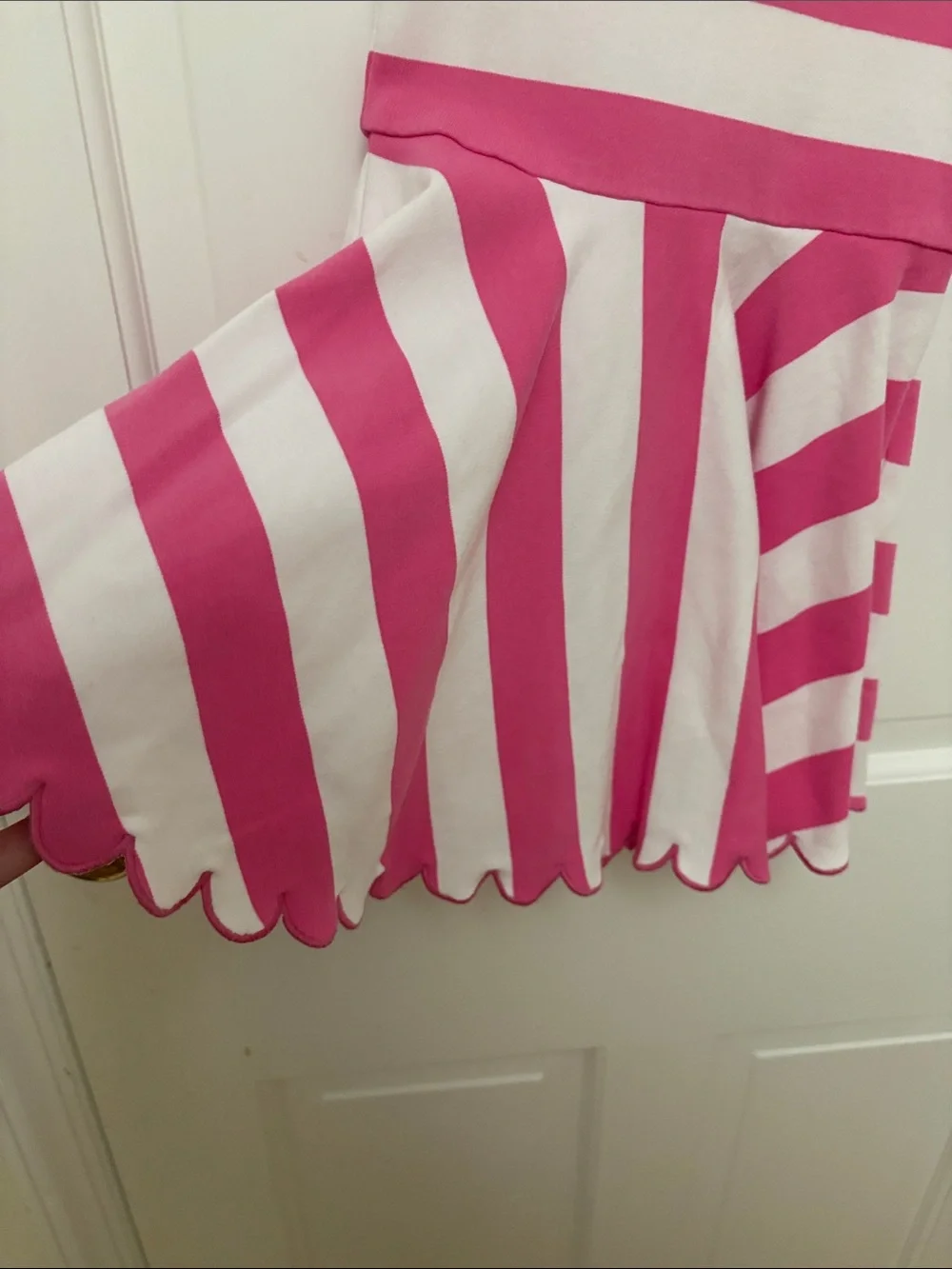 4T: Ralph Lauren Pink and White Striped Girls Scalloped Dress: summer, vacation